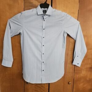 CONSTRUCT Mens Slim Fit Light Blue Geometric Print Button Down Shirt 16 36-37